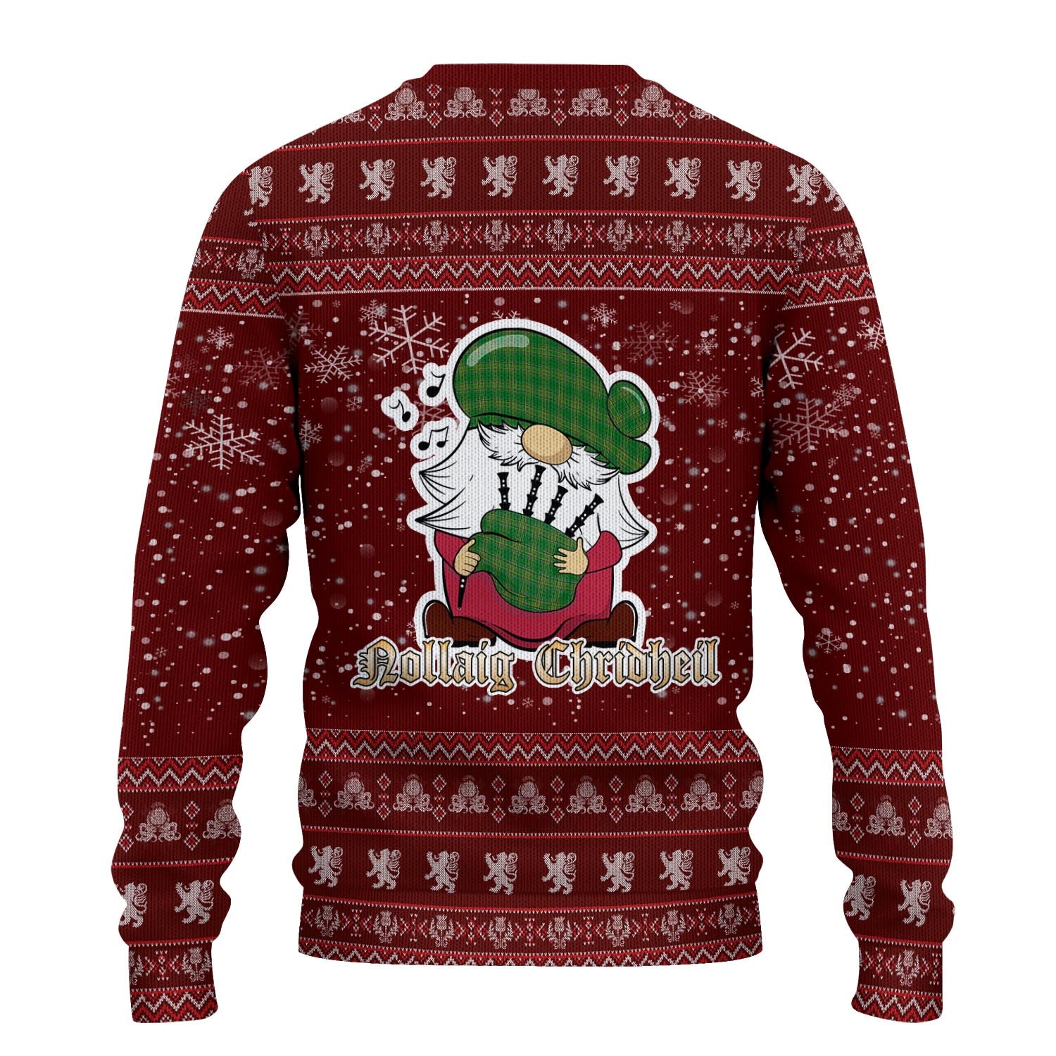 Ireland National Clan Christmas Family Knitted Sweater with Funny Gnome Playing Bagpipes - Tartanvibesclothing