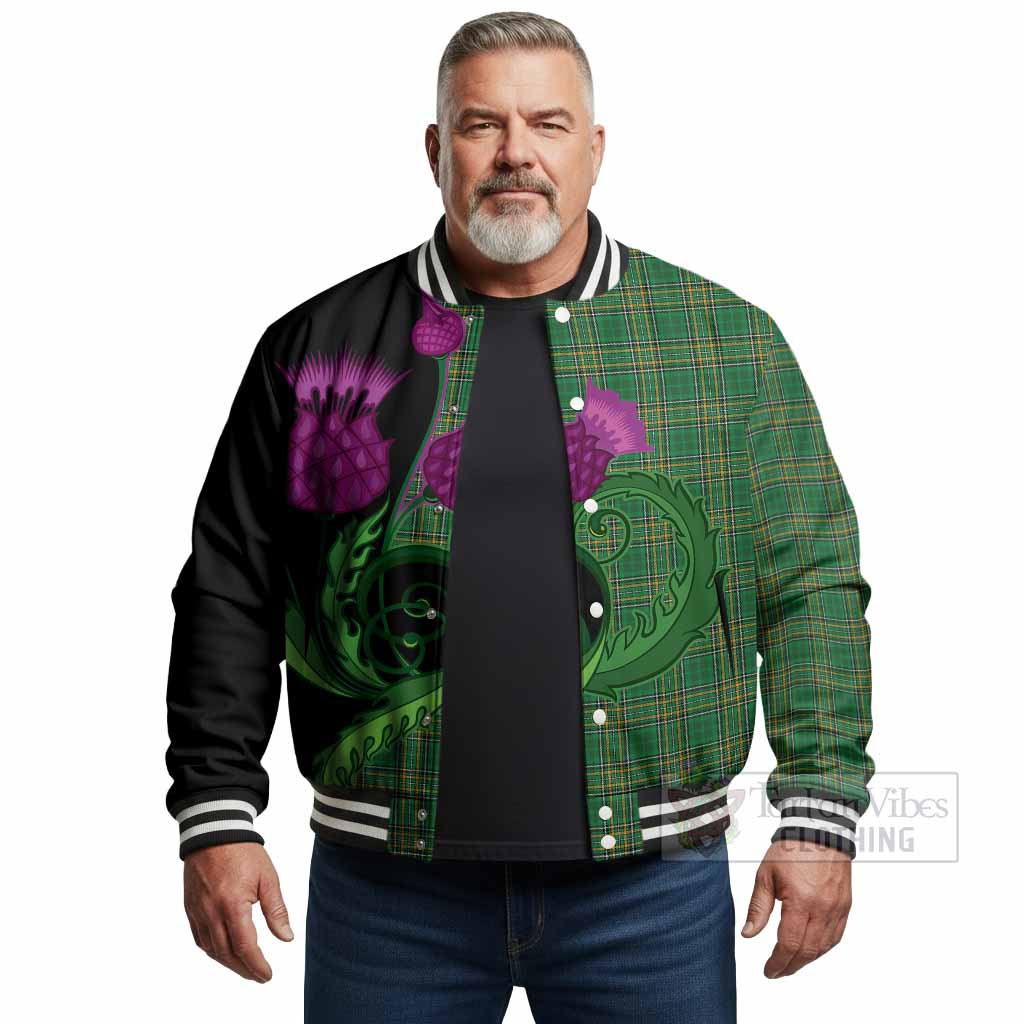 Ireland National Tartan Baseball Jacket Traditional Scottish Thistle