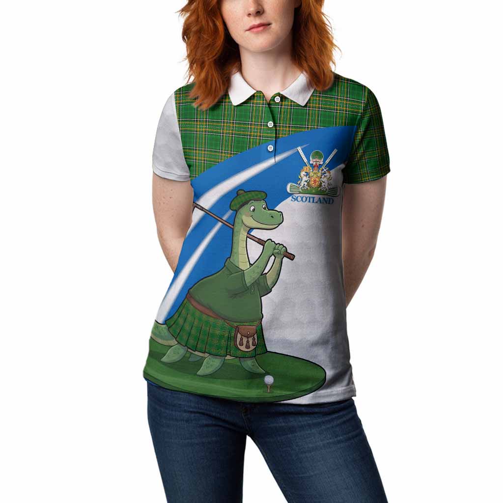Ireland National Tartan Crest Golf Nessie Women Polo Shirt Loch Ness Monster Sporty Style