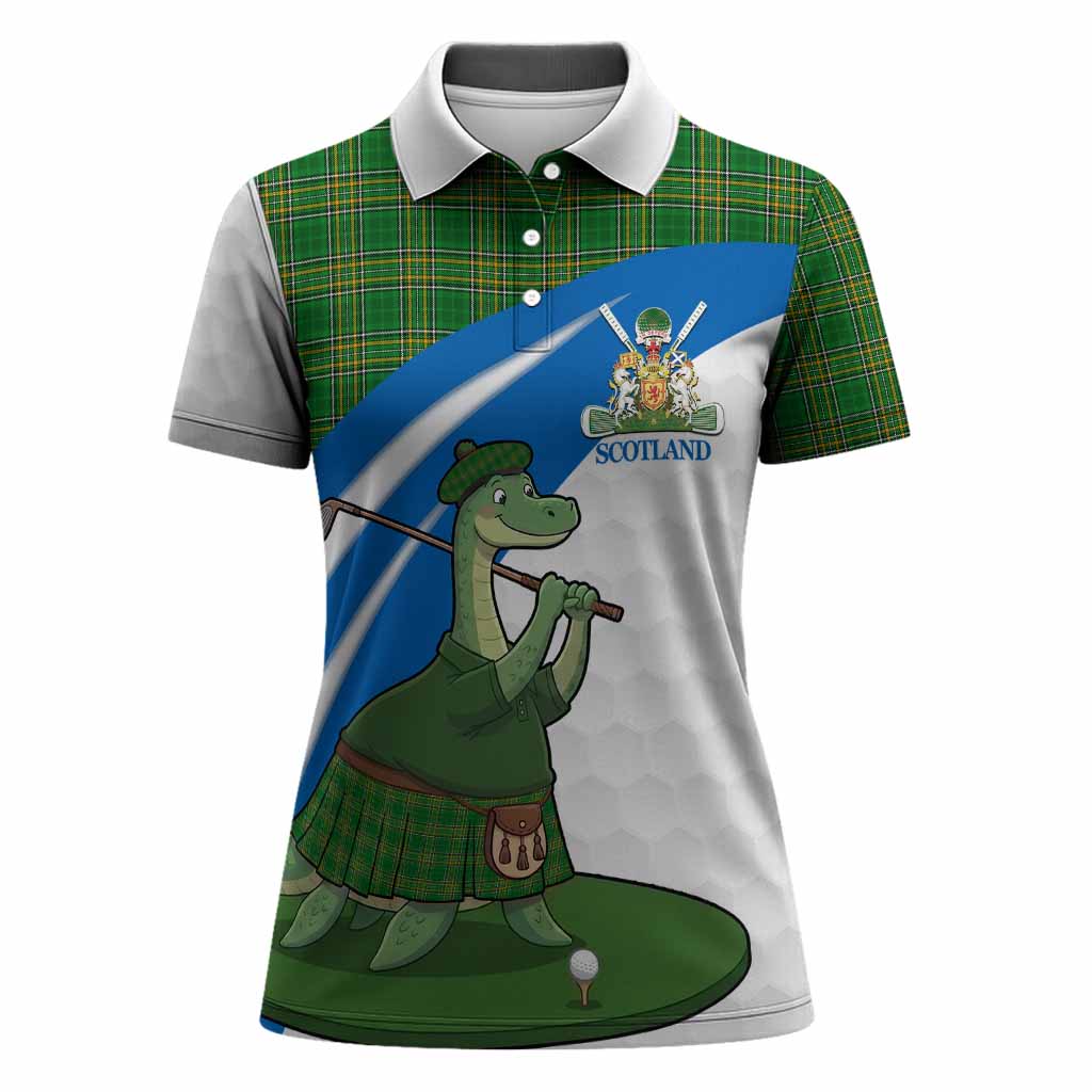 Ireland National Tartan Crest Golf Nessie Women Polo Shirt Loch Ness Monster Sporty Style