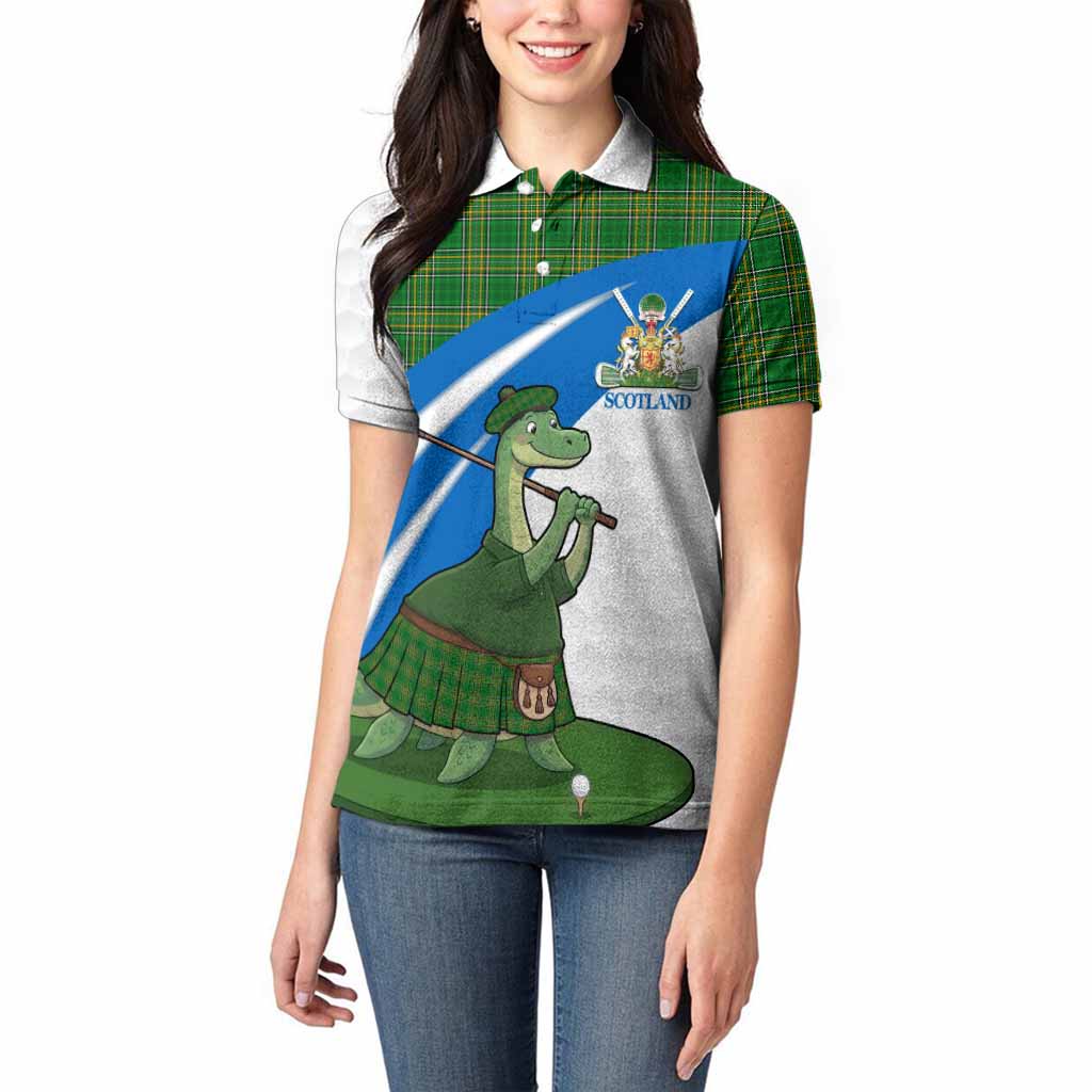 Ireland National Tartan Crest Golf Nessie Women Polo Shirt Loch Ness Monster Sporty Style