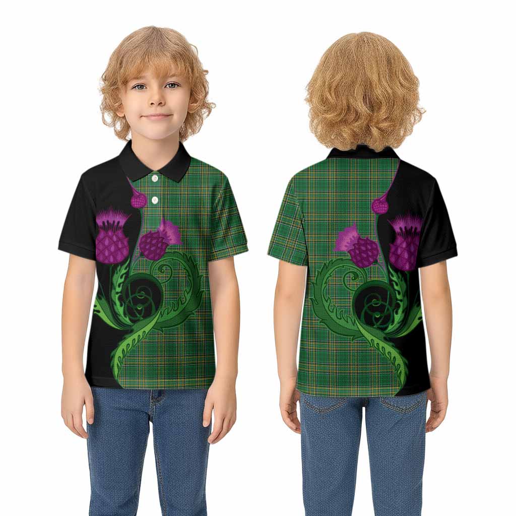 Ireland National Tartan Kid Polo Shirt Traditional Scottish Thistle
