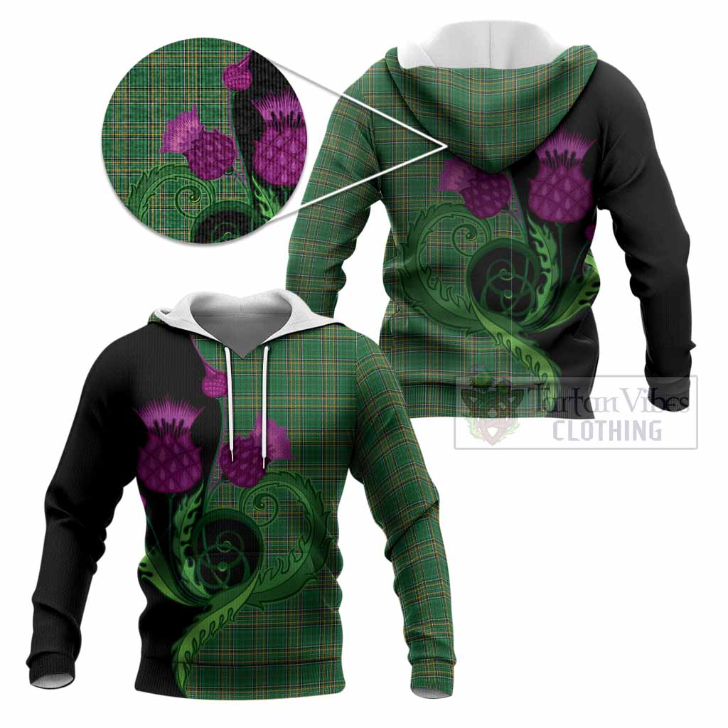 Ireland National Tartan Knitted Hoodie Traditional Scottish Thistle