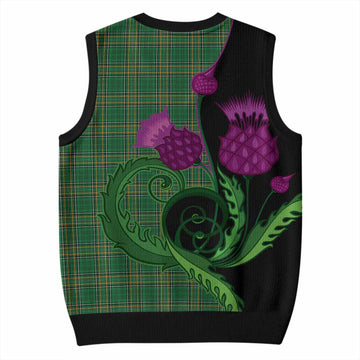 Ireland National Tartan Knitted V-Neck Vest Traditional Scottish Thistle