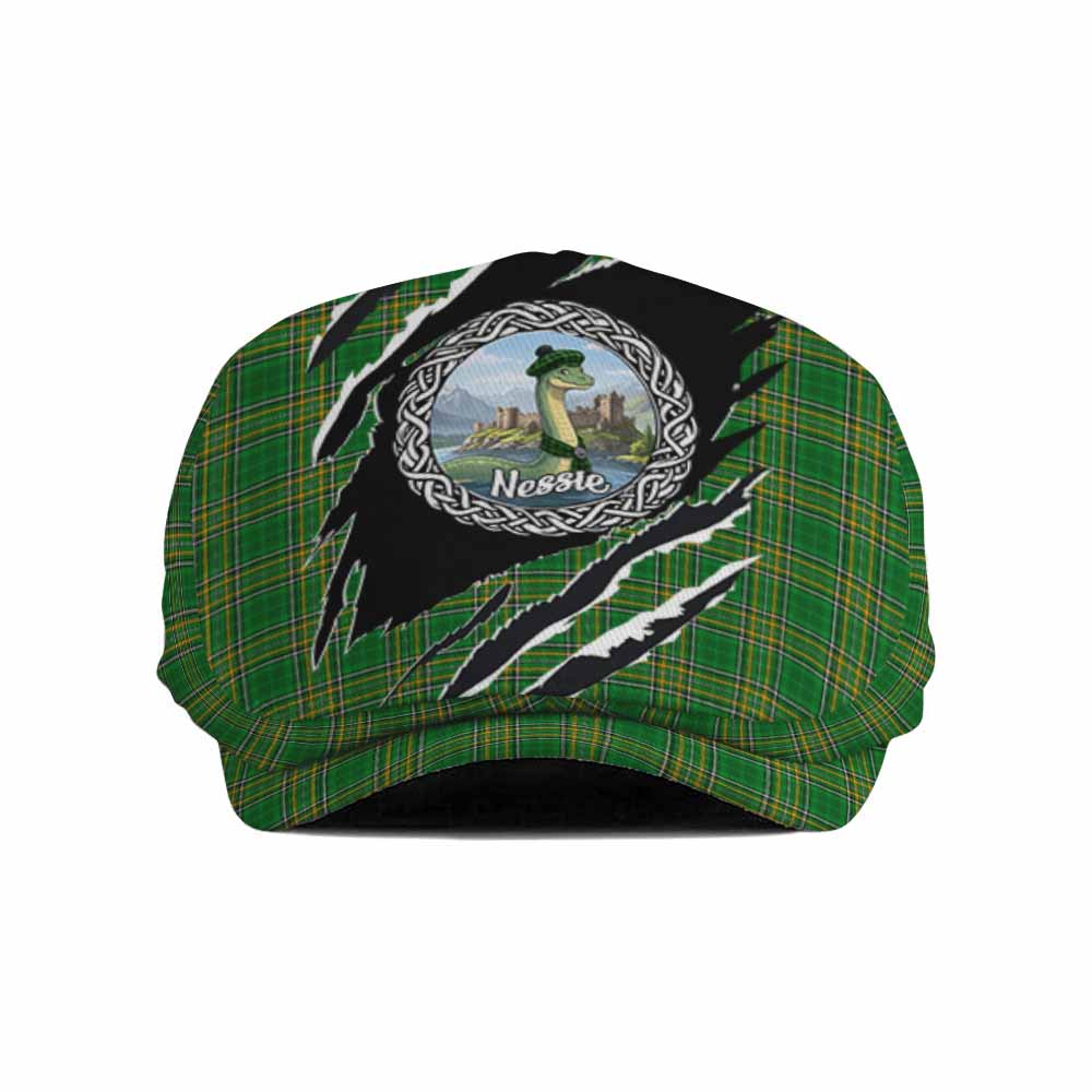 Ireland National Tartan Loch Ness Monster Flat Cap, Jeff Cap Celtic Knot Nessie Art