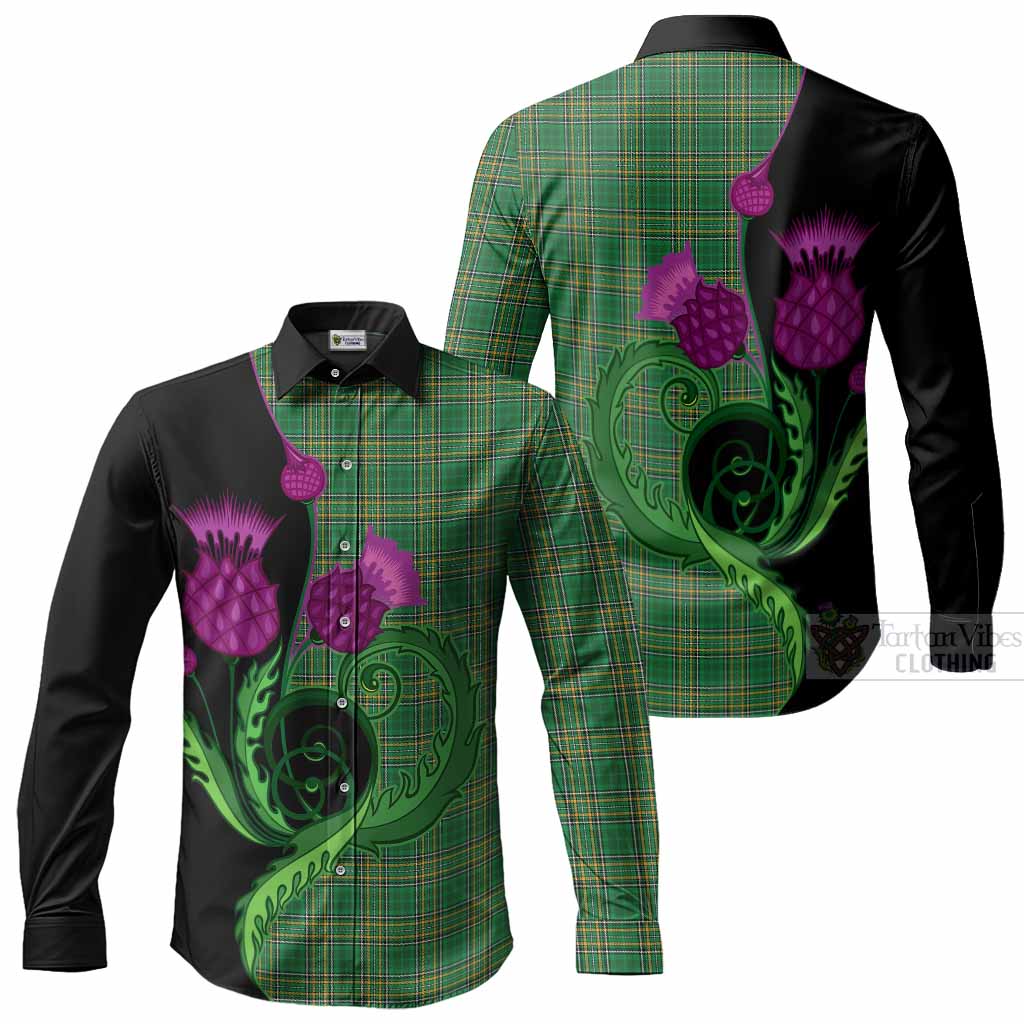 Ireland National Tartan Long Sleeve Button Shirts Traditional Scottish Thistle
