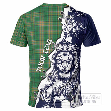Ireland National Tartan Scottish T-Shirt Angry Lion With Soccer Ball Style