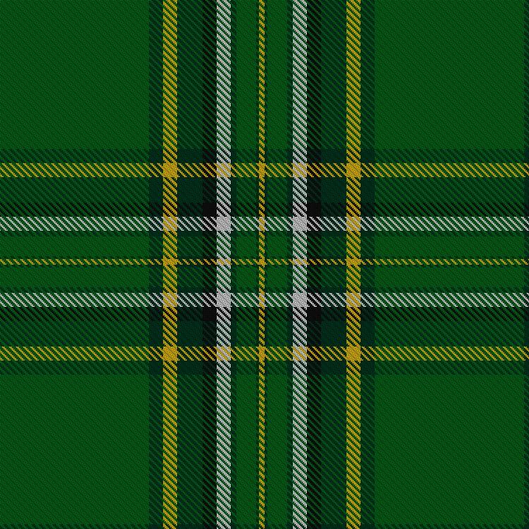 Green tartan pattern with intersecting yellow, white, and dark green stripes arranged in a traditional grid layout.