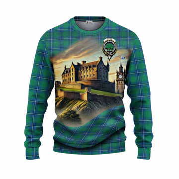Tartan Vibes Clothing Irvine Tartan Family Crest Knitted Sweater with Scottish Ancient Castle Style