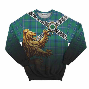 Irvine Crest Tartan Sweatshirt with Golden Lion Emblem Celtic Style