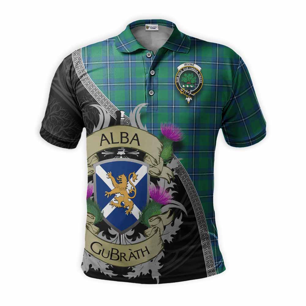 Tartan Vibes Clothing Irvine Tartan Family Crest Polo Shirt Lion Rampant Royal Thistle Shield Celtic Inspired