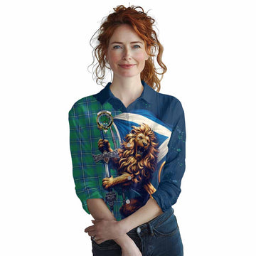 Tartan Vibes Clothing Irvine Tartan Family Crest Women's Casual Shirt with Scottish Majestic Lion