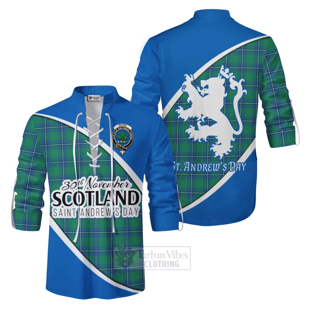 Tartan Vibes Clothing Irvine Family Crest Tartan Ghillie Kilt Shirt Celebrate Saint Andrew's Day in Style