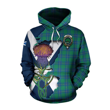 Irvine Tartan Family Crest Cotton Hoodie Scottish Thistle Celtic Inspired