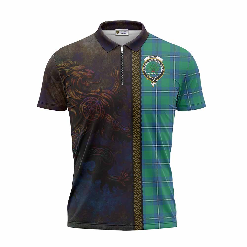 Tartan Vibes Clothing Irvine Tartan Family Crest Zipper Polo Shirt Alba Gu Brath Be Brave Lion Ancient Style