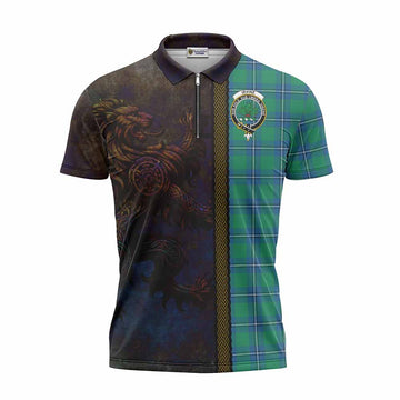 Irvine Tartan Family Crest Zipper Polo Shirt Alba Gu Brath Be Brave Lion Ancient Style