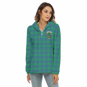 Irvine Tartan Women's Borg Fleece Hoodie with Half Zip with Family Crest