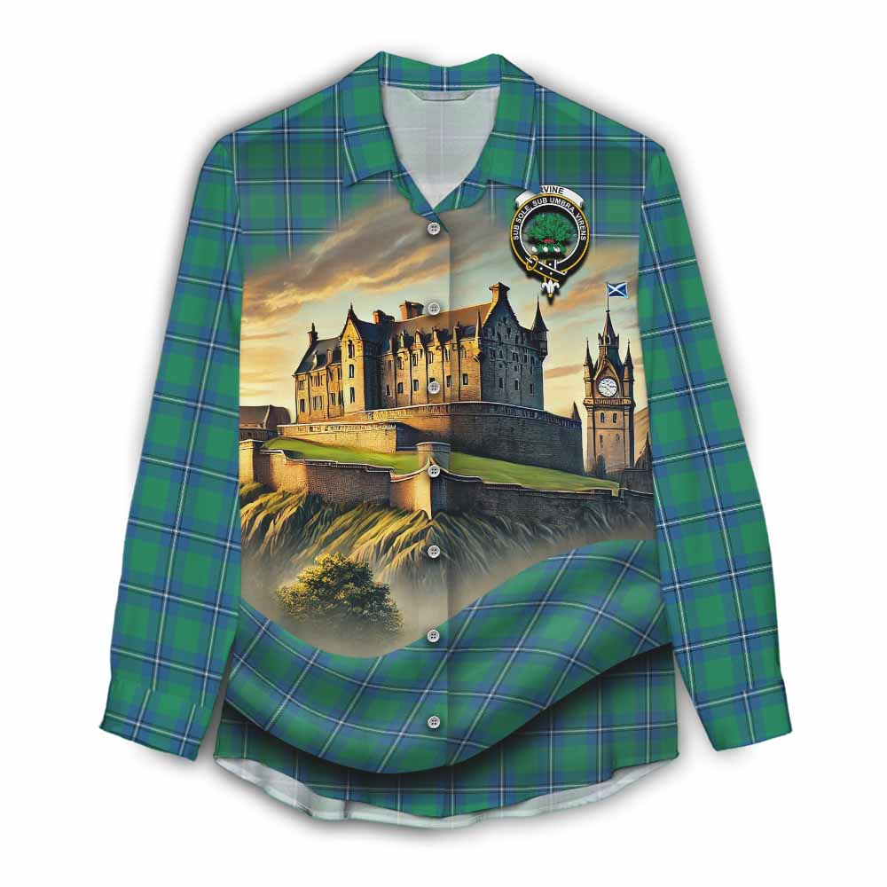 Tartan Vibes Clothing Irvine Tartan Family Crest Women's Casual Shirt with Scottish Ancient Castle Style