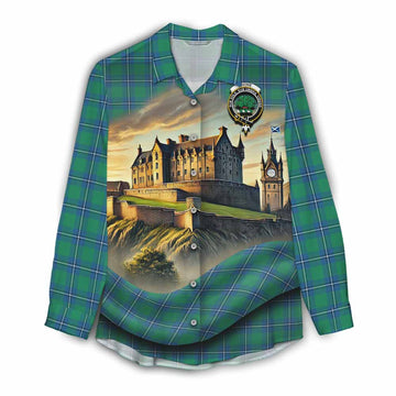 Tartan Vibes Clothing Irvine Tartan Family Crest Women's Casual Shirt with Scottish Ancient Castle Style
