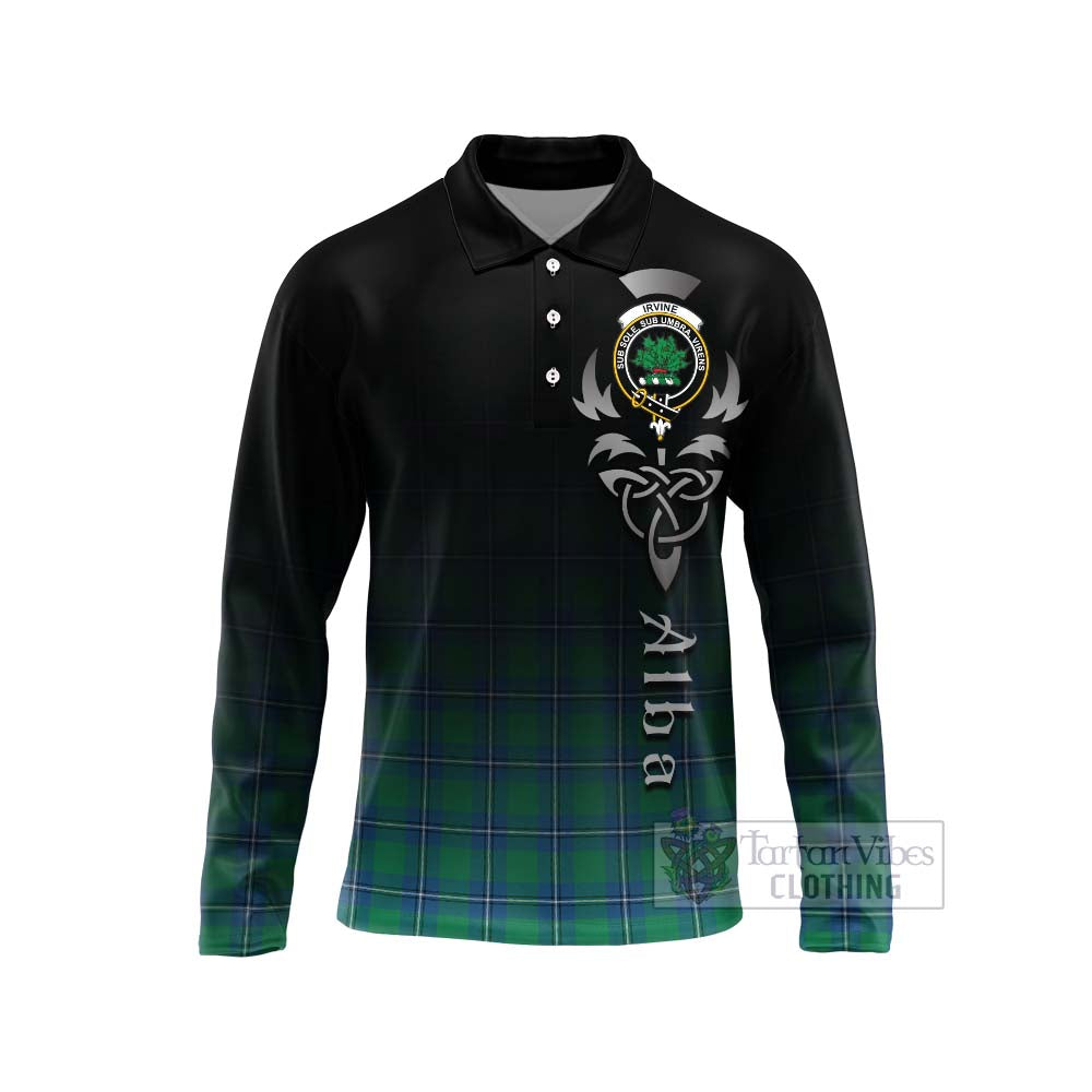 Tartan Vibes Clothing Irvine Tartan Long Sleeve Polo Shirt Featuring Alba Gu Brath Family Crest Celtic Inspired