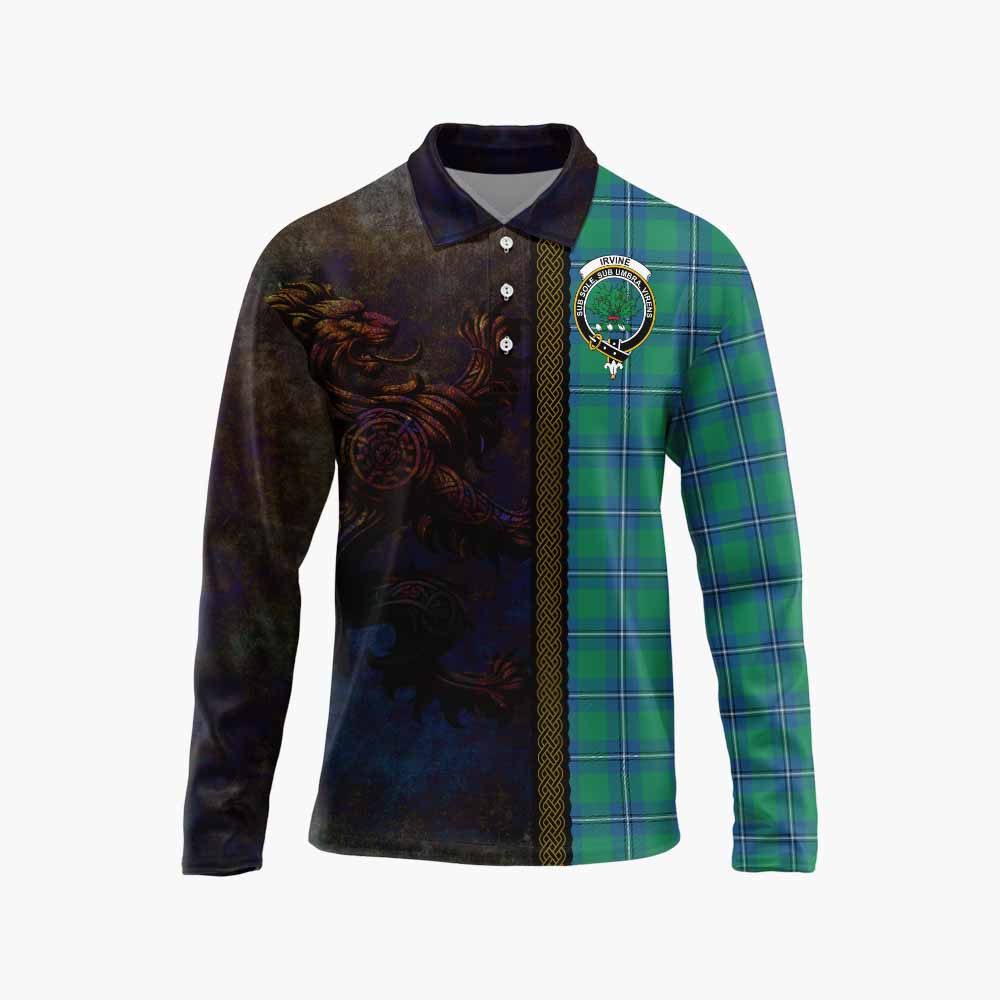 Tartan Vibes Clothing Irvine Tartan Family Crest Long Sleeve Polo Shirt Alba Gu Brath Be Brave Lion Ancient Style