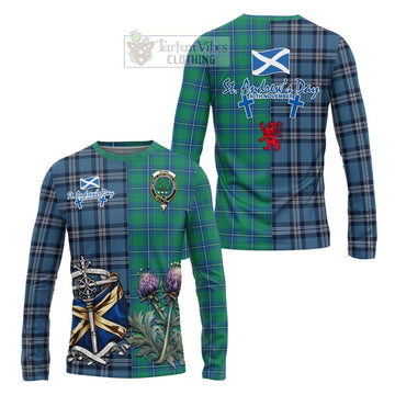 Irvine Tartan Long Sleeve T-Shirt Happy St. Andrew's Day Half Tartan Style