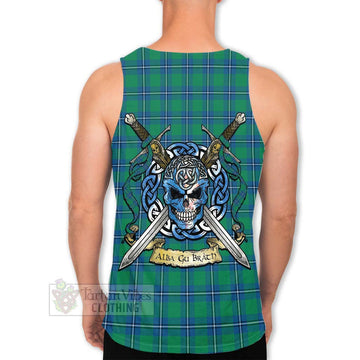 Tartan Vibes Clothing Irvine Tartan Men's Tank Top with Family Crest Celtic Skull Style