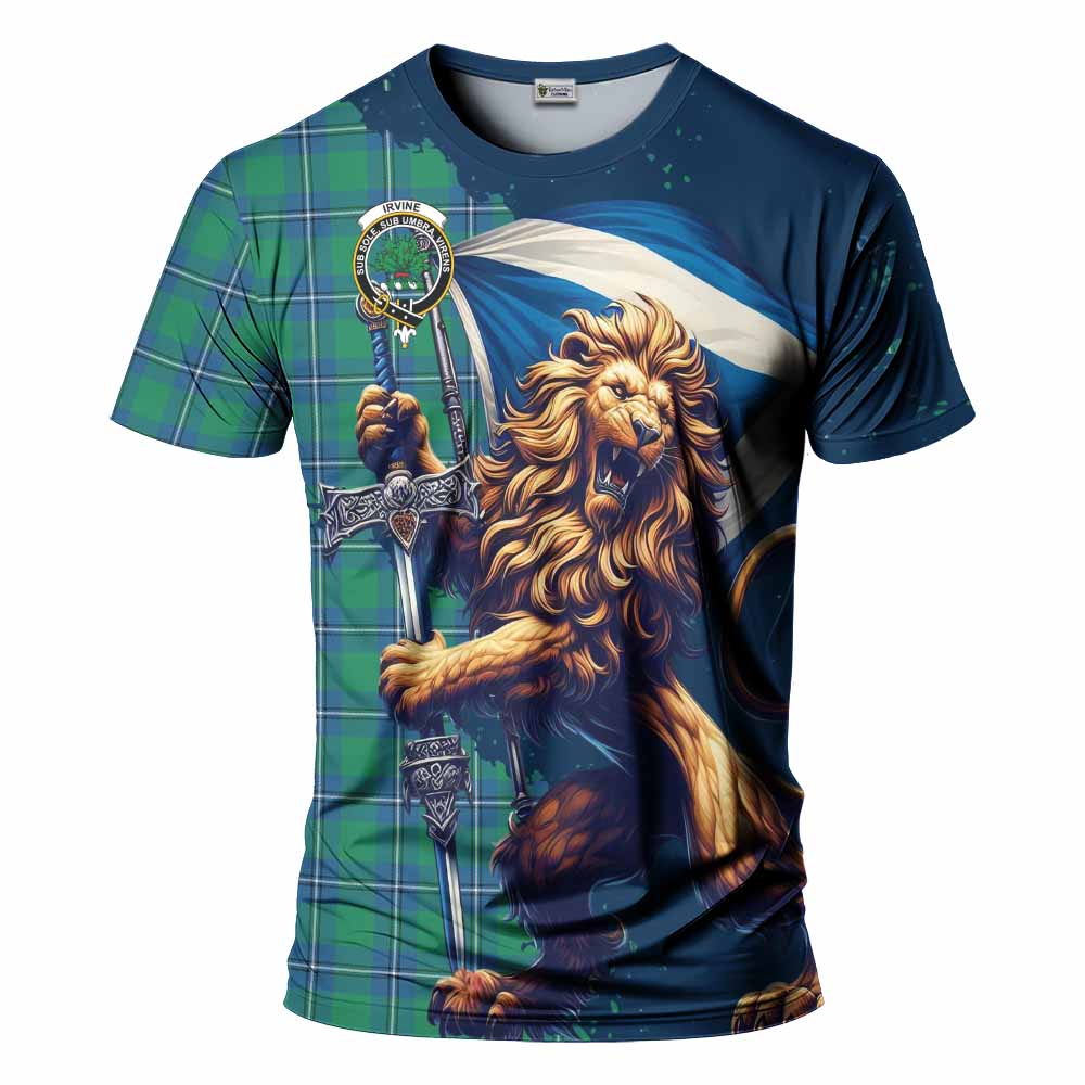 Tartan Vibes Clothing Irvine Tartan Family Crest T-Shirt with Scottish Majestic Lion