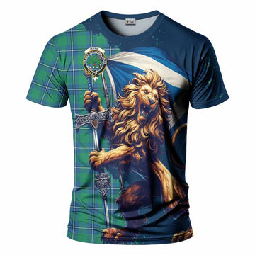 Tartan Vibes Clothing Irvine Tartan Family Crest T-Shirt with Scottish Majestic Lion