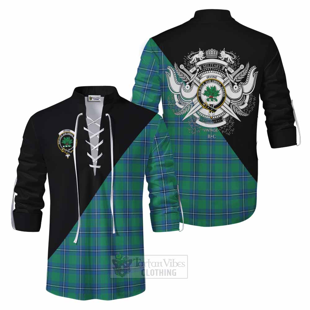 Tartan Vibes Clothing Irvine Tartan Ghillie Kilt Shirt with Family Crest and Military Logo Style