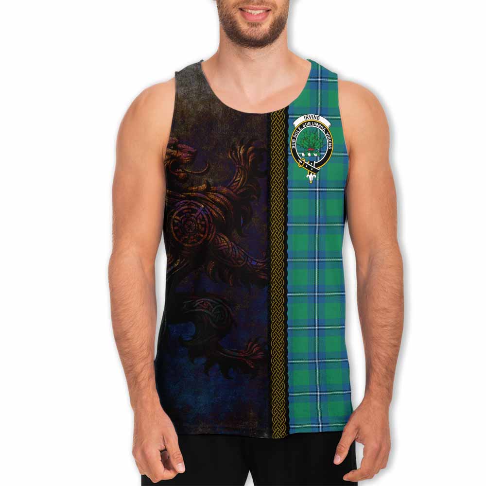 Tartan Vibes Clothing Irvine Tartan Family Crest Men's Tank Top Alba Gu Brath Be Brave Lion Ancient Style