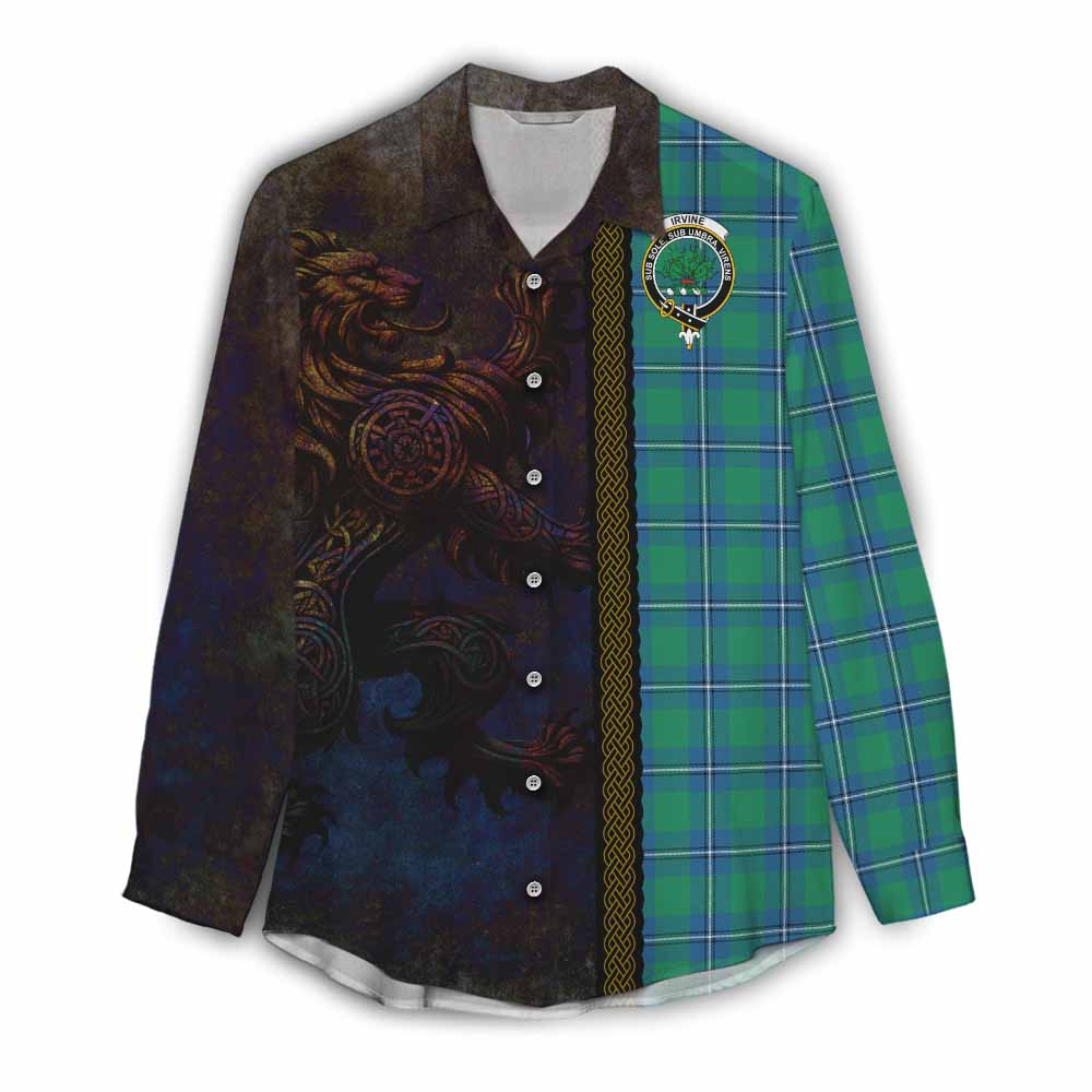 Tartan Vibes Clothing Irvine Tartan Family Crest Women's Casual Shirt Alba Gu Brath Be Brave Lion Ancient Style