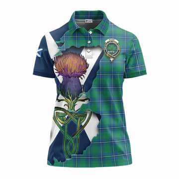 Tartan Vibes Clothing Irvine Tartan Family Crest Women's Polo Shirt Scottish Thistle Celtic Inspired