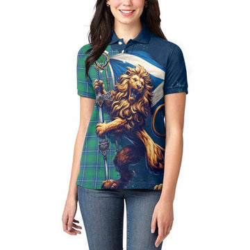 Tartan Vibes Clothing Irvine Tartan Family Crest Women's Polo Shirt with Scottish Majestic Lion