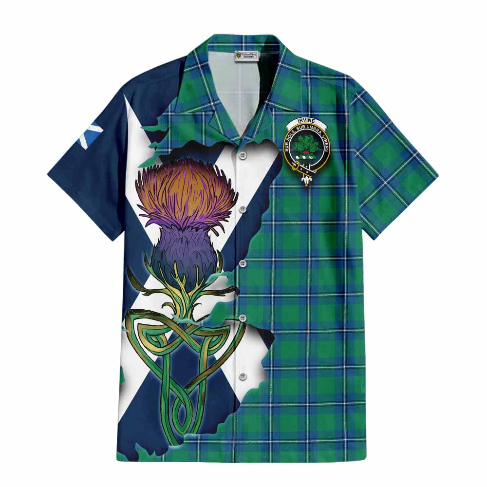 Tartan Vibes Clothing Irvine Tartan Family Crest Short Sleeve Button Shirt Scottish Thistle Celtic Inspired