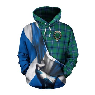 Irvine Tartan Cotton Hoodie with Family Crest Scotland Patriotic Style