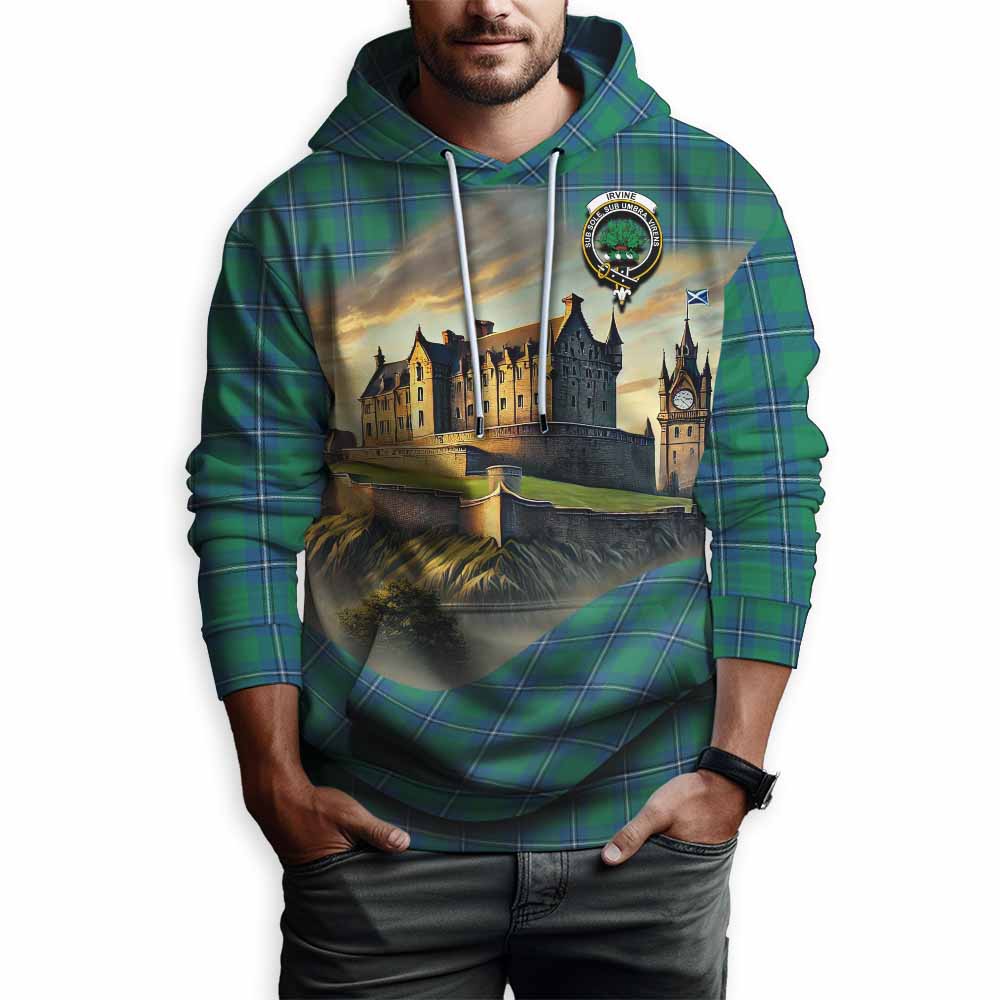 Tartan Vibes Clothing Irvine Tartan Family Crest Hoodie with Scottish Ancient Castle Style