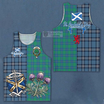 Tartan Vibes Clothing Irvine Tartan Men's Tank Top Happy St. Andrew's Day Half Tartan Style