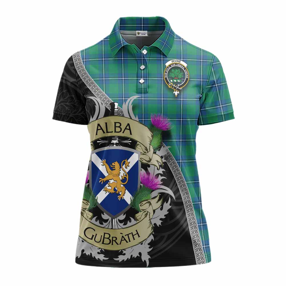 Tartan Vibes Clothing Irvine Tartan Family Crest Women's Polo Shirt Lion Rampant Royal Thistle Shield Celtic Inspired