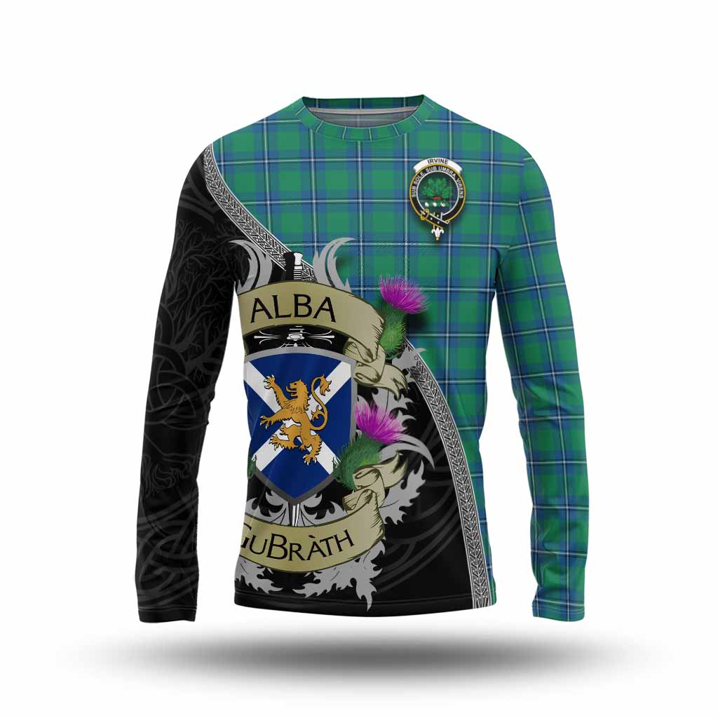 Tartan Vibes Clothing Irvine Tartan Family Crest Long Sleeve T-Shirt Lion Rampant Royal Thistle Shield Celtic Inspired