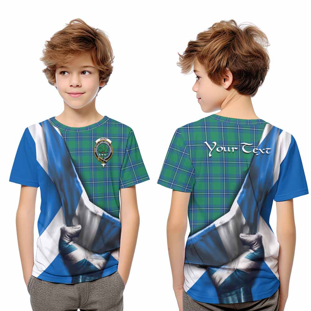 Tartan Vibes Clothing Irvine Tartan Kid T-Shirt with Family Crest Scotland Patriotic Style