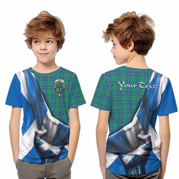 Tartan Vibes Clothing Irvine Tartan Kid T-Shirt with Family Crest Scotland Patriotic Style
