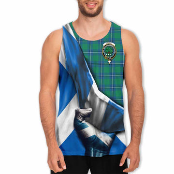Tartan Vibes Clothing Irvine Tartan Men's Tank Top with Family Crest Scotland Patriotic Style