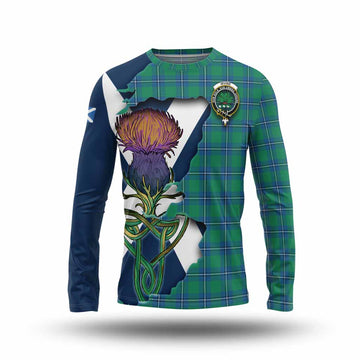 Irvine Tartan Family Crest Long Sleeve T-Shirt Scottish Thistle Celtic Inspired