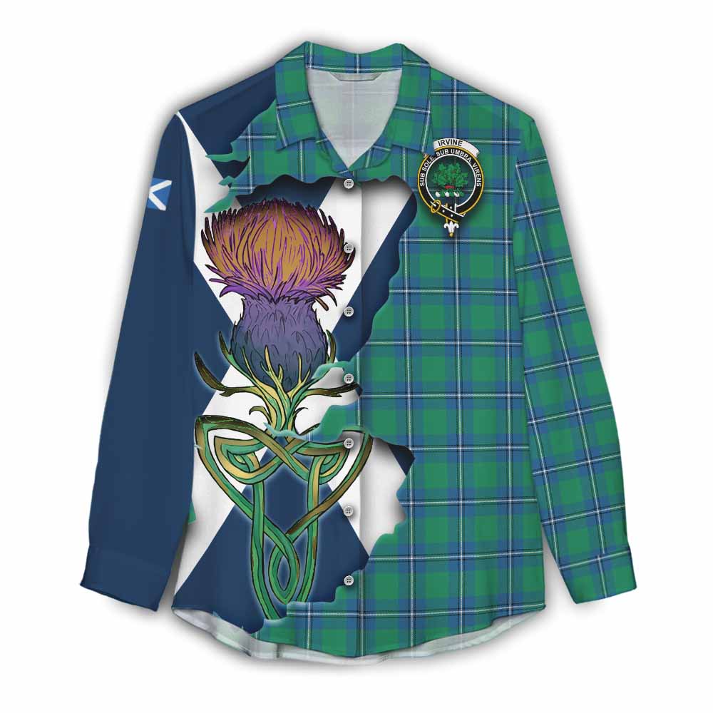 Tartan Vibes Clothing Irvine Tartan Family Crest Women's Casual Shirt Scottish Thistle Celtic Inspired