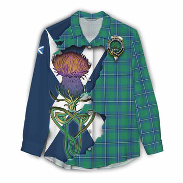 Tartan Vibes Clothing Irvine Tartan Family Crest Women's Casual Shirt Scottish Thistle Celtic Inspired