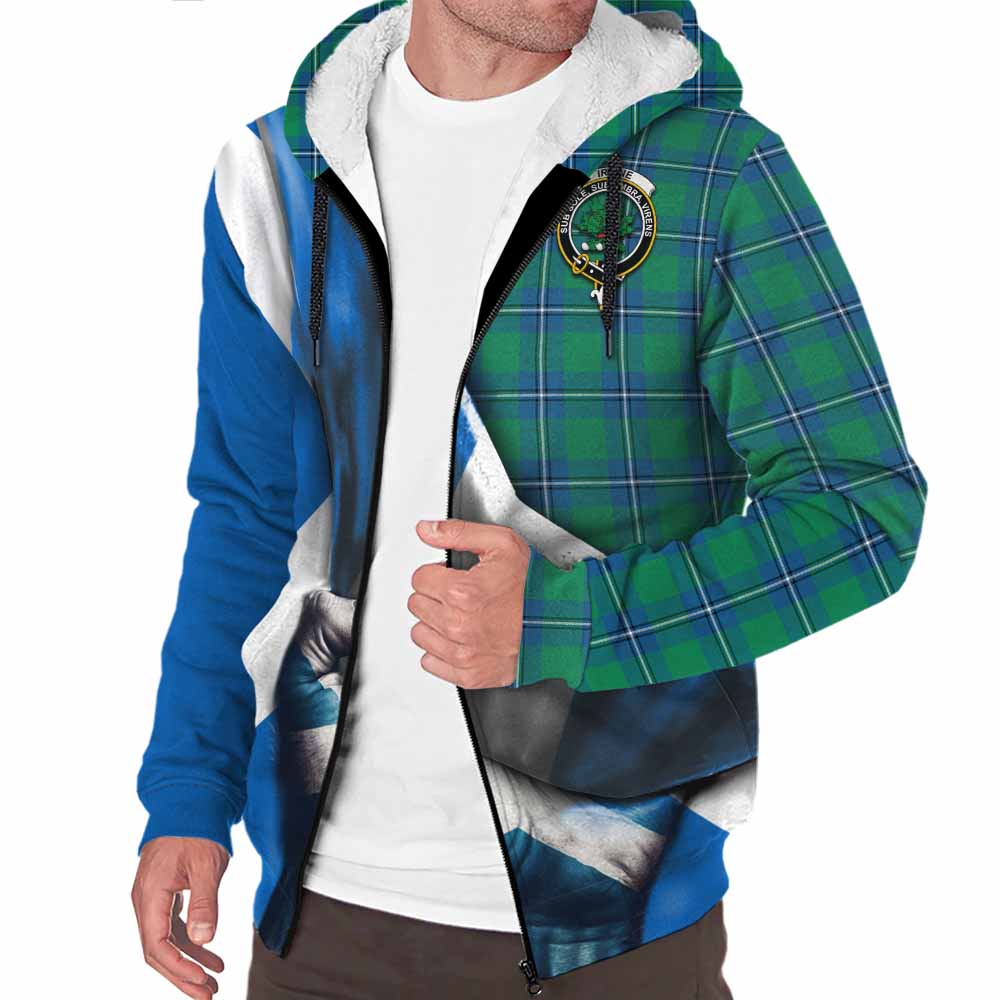 Tartan Vibes Clothing Irvine Tartan Sherpa Hoodie with Family Crest Scotland Patriotic Style
