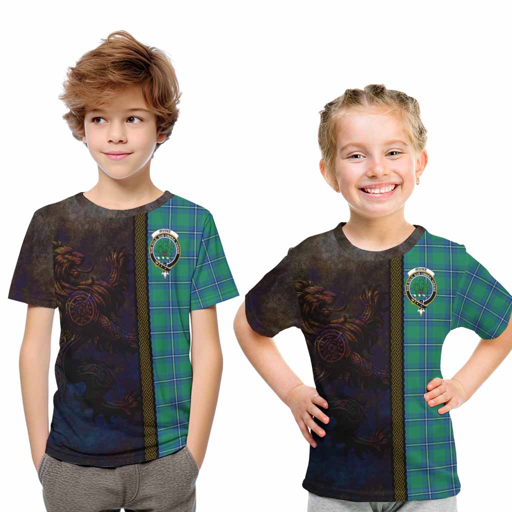 Tartan Vibes Clothing Irvine Tartan Family Crest Kid T-Shirt Alba Gu Brath Be Brave Lion Ancient Style
