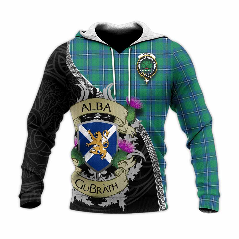 Tartan Vibes Clothing Irvine Tartan Family Crest Knitted Hoodie Lion Rampant Royal Thistle Shield Celtic Inspired