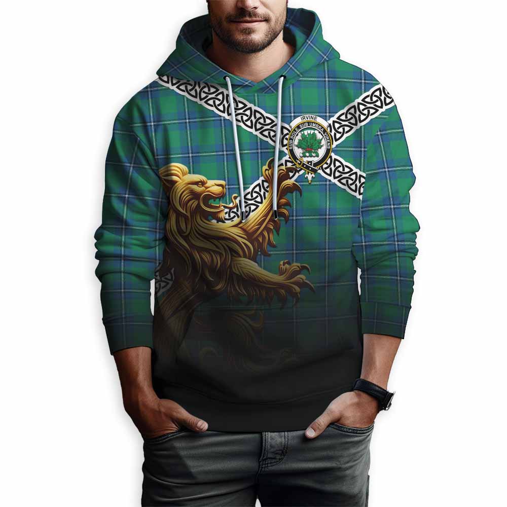 Tartan Vibes Clothing Irvine Crest Tartan Hoodie with Golden Lion Emblem Celtic Style